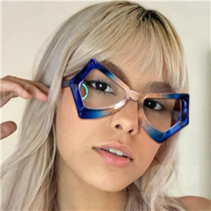 

Women Fashion Polygon Butterfly Computer Anti-blue Light Glasses Vintage Double Color Cat Eye Sunglasses Frame Lady Eyeglasses