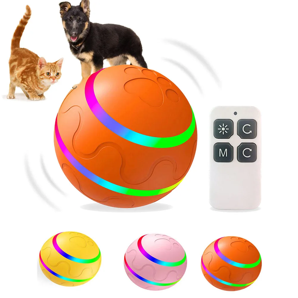 

Pet Dog Toy Interactive Electric Balls for Small Large Dogs Puppy Cat Chewing Toys Led Rotating Jumping Balls Remote Control