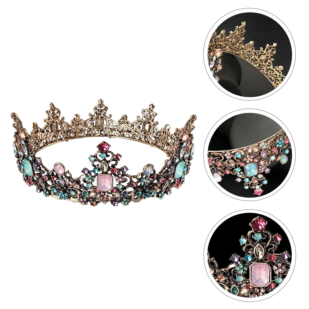 

1pc Vintage Crown Headdress Colorful Gemstones Wedding Crown Head Piece