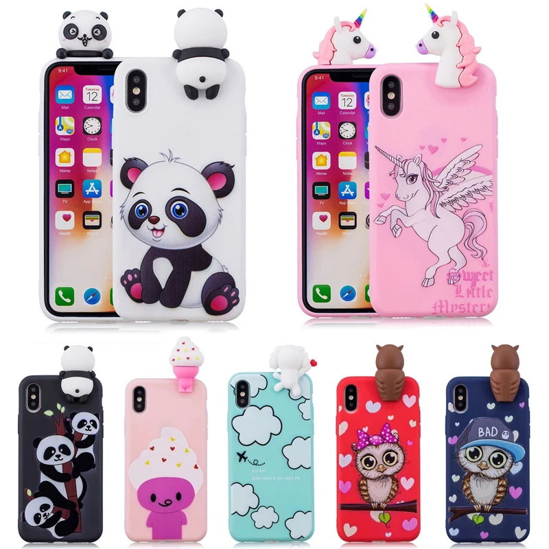 Cute 3D Unicorn Panda Owl Silicon TPU Cover on For iPhone 11 12 13 14 Pro X XS Max 6 6S 7 8 Plus 5 SE 2020 2022 Case Women Child