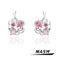 masw original jewelry spring flower earrings hot sale luxury temperament high quality brass aaa zircon stud earrings for women