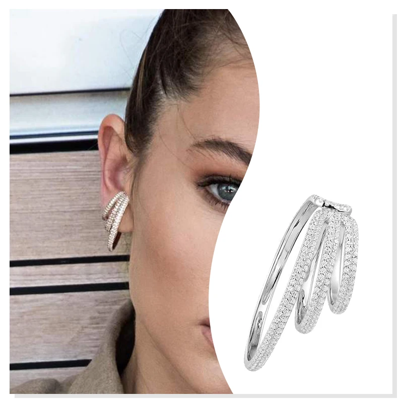 

925 Sterling Silver Zircon Diamond Three Layer Earrings 2020 New Fashion Luxury Holiday Gifts Personality High Quality Boutique