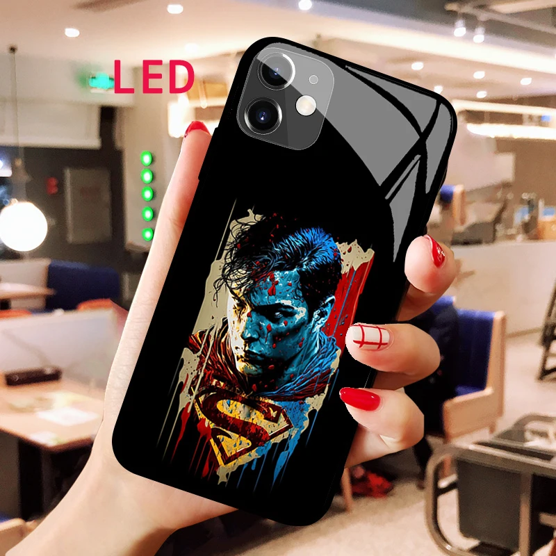 

Superman Luminous Tempered Glass phone case For Apple iphone 12 11 Pro Max XS mini All Inclusive Popular LED Backlight New cover