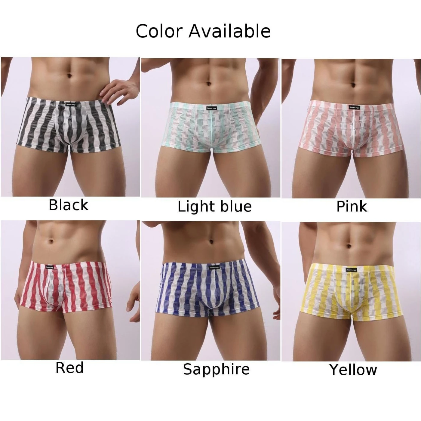 New Men Striped See-through Shorts U Convex Pouch Boxer Briefs Sheer Mesh Pouch Underwear Panties Shorts Trunks Sleep Bottoms