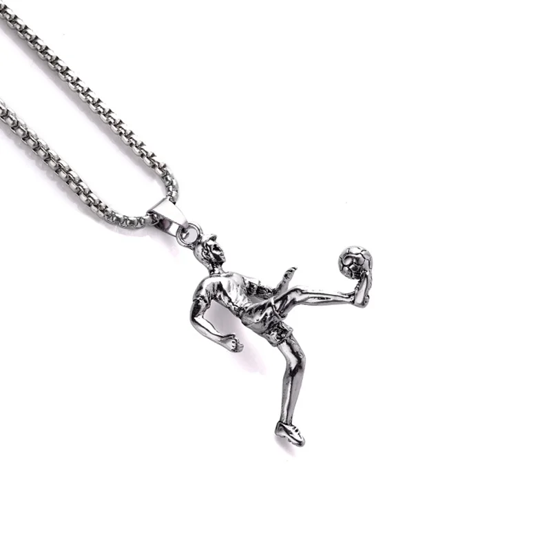 Men Kick The Football Pendant Necklace Soccer Charm Necklace Fashion Silver Color Ball Link Chain Sport Jewelry Children Gift