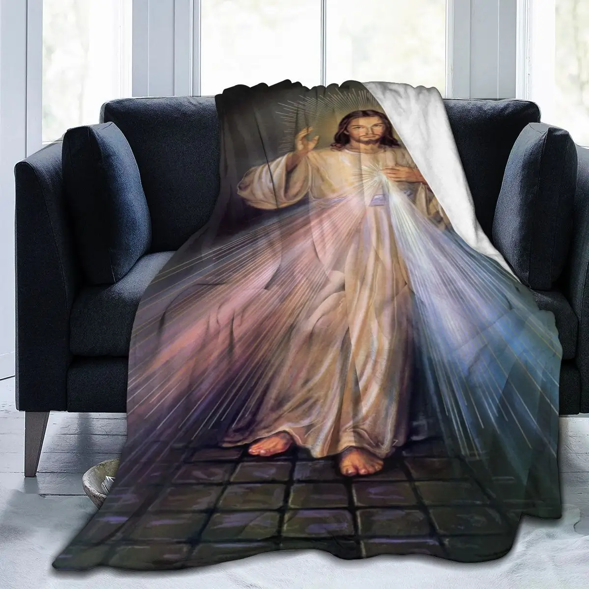 

Jesus Divine Mercy Blanket Flannel Blanket Super Soft Blanket Gifts Bedroom Sofa Warm Blanket for Bed Sofa Couch Fleece Throw