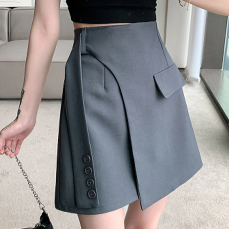 

Женский Асимметричный костюм, тканевая юбка до локтя, летняя новая шикарная юбка трапециевидной формы с высокой талией и запахом, женское мини-платье