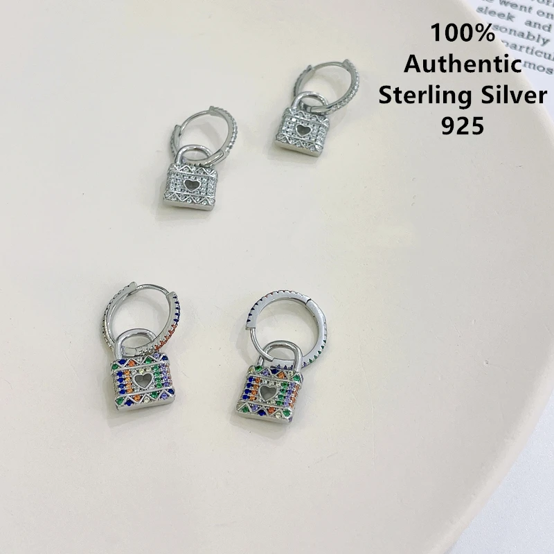 

Pendientes Plata Ley 925 Sterling Silver Crystal Argent Studded Lock Stud Earrings Mujer серьги женские Jewelry 2022 For Women