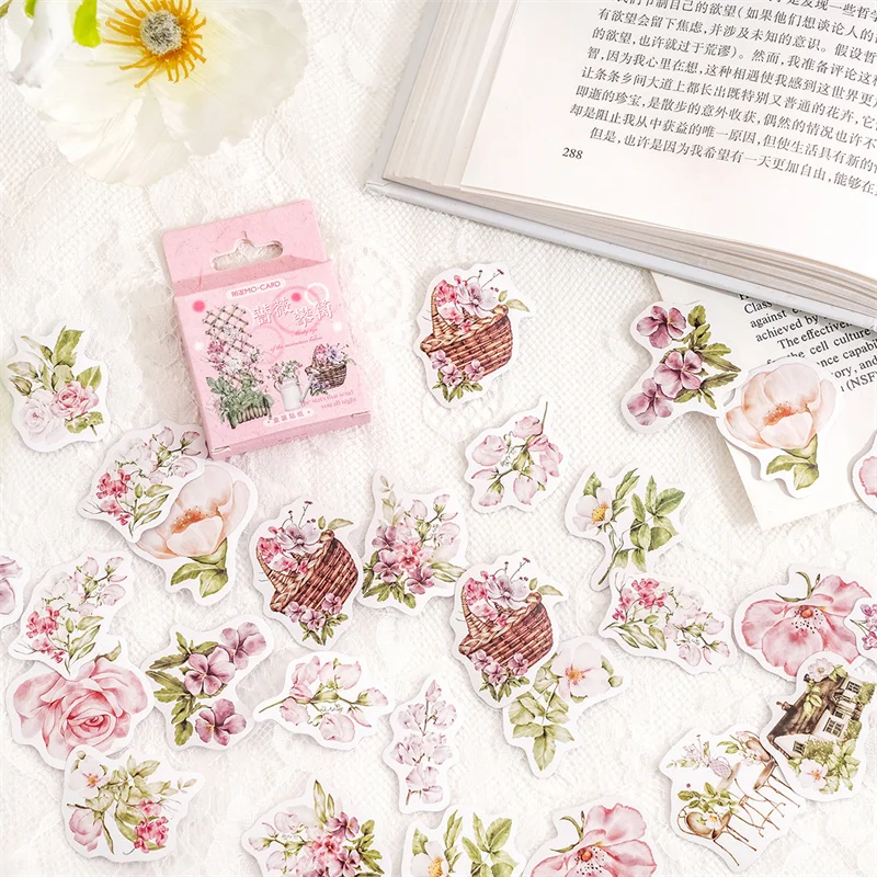 

40Packs wholesale Box Rose Stickers Bottoming Flowers Material Plants Handbook Seal Account Diary Decorative Scrapbooking 4CM