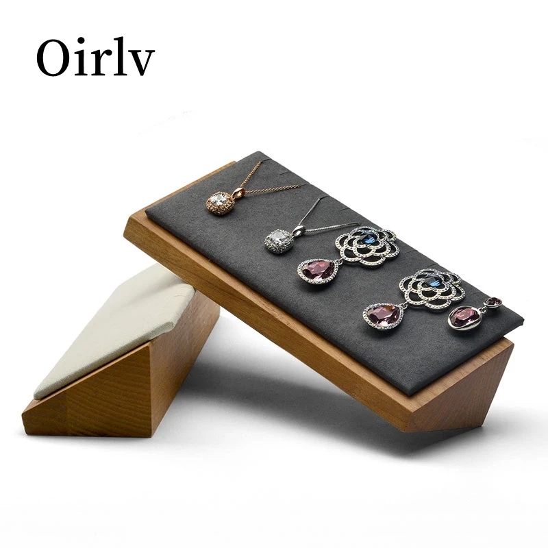Oirlv Solid Wood Jewelry Display Stand Inclined Necklace Pendant Display Rack For Necklace Organizer Wooden Jewelry Display Rack