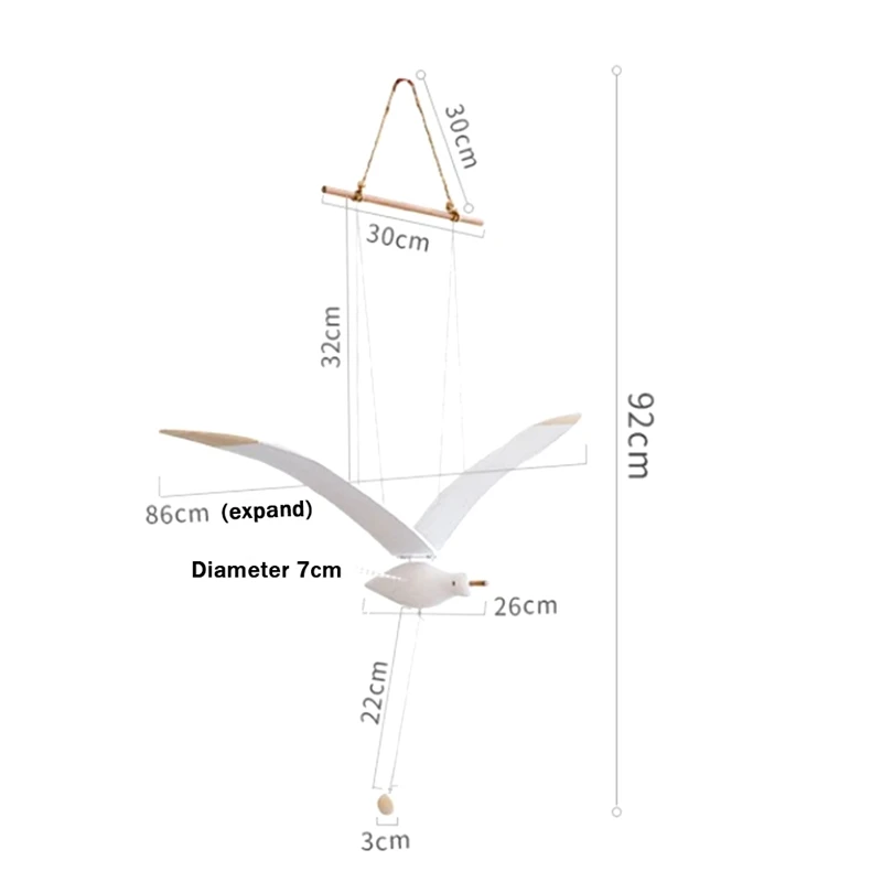 Soaring Seagulls Hanging Mobile Wing Wood Flying Seagull Decor Ceiling Pendant Unique Home Nautical Wall Decoration White