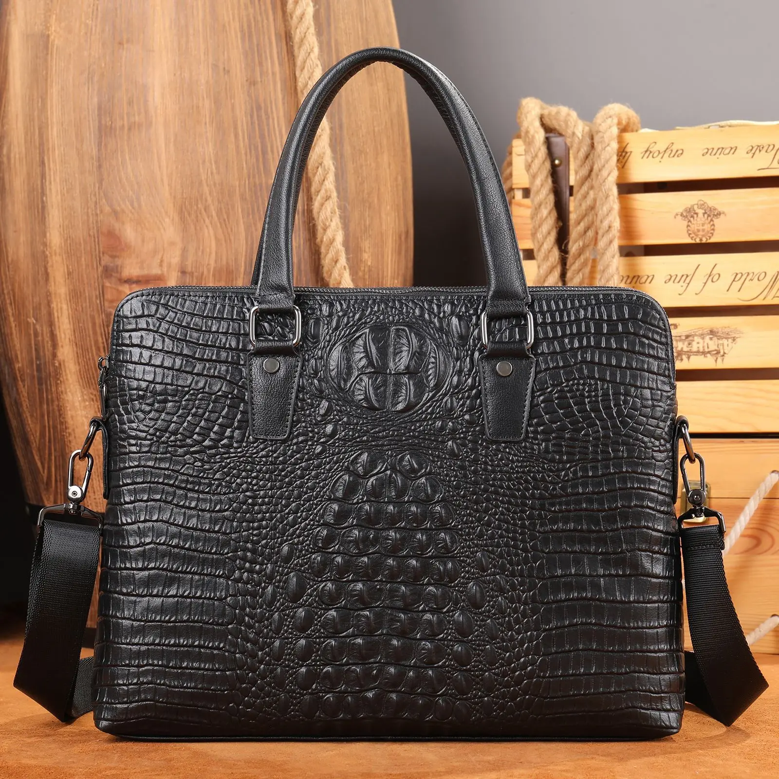Genuine leather bag men business briefcase luxury fashion designer men's laptop briefcase alligator design computer bag