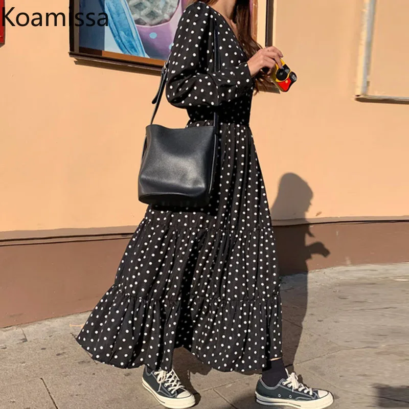 

Женское платье макси в горошек Koamissa, с длинным рукавом и V-образным вырезом