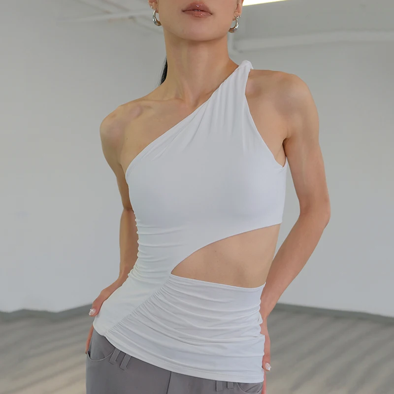 2024 белые топы для латинских танцев Design Sense одежда бальных с одним плечом женские