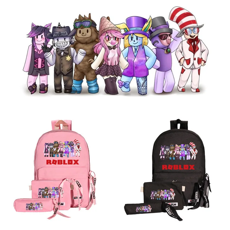 

Game ROBLOX School Bag Peripheral Shoulder Bag Mother Bag Three-piece College Style Fresh Candy Color Canvas School Bag