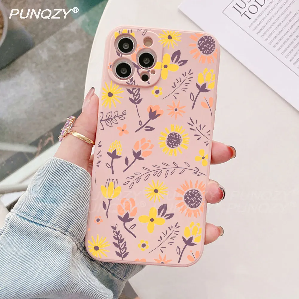 PUNQZY New spring flowers phone Case For iPhone 12 PRO Max 11 pro MAX 13 Pro MAX SE 7 8 Plus X XR XS MAX Girl TPU Silicone Case
