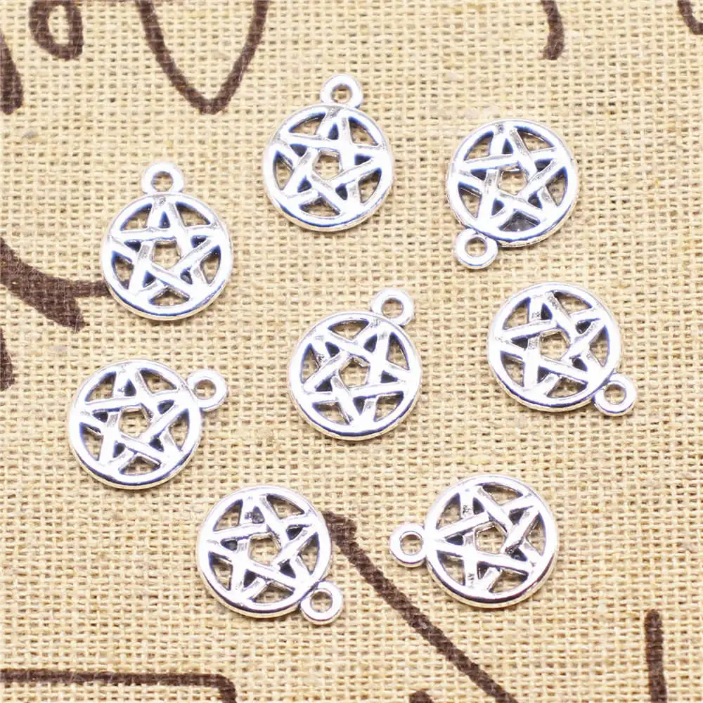 

Подвеска с пентаграммой в виде круглого сердца для изготовления ювелирных изделий, подвеска для мужчин и девочек, 16 х12 мм, античное серебрян...