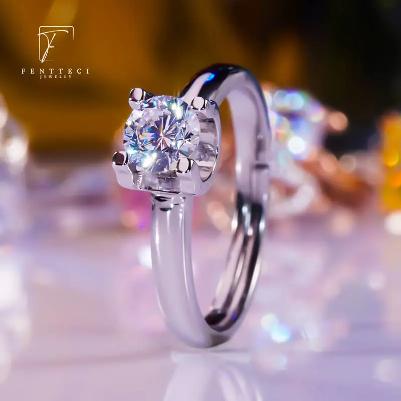 FENTTECI Moissanite Luxury Ring 925 Sterling Silver Gold Plated 1 Carat Fine Jewelry for Women Proposal Engagement Wedding Gift
