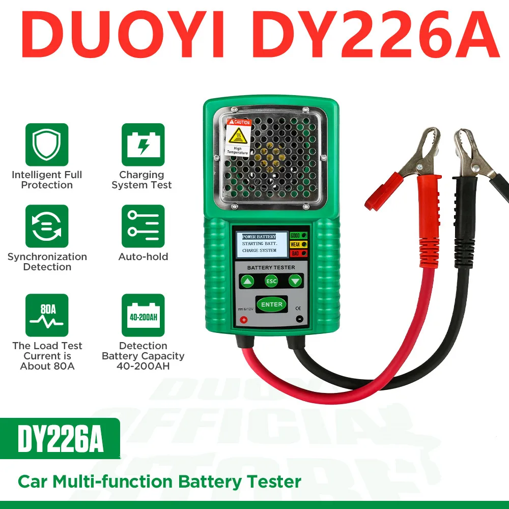 

DUOYI DY226A 6 в 12 В тестер автомобильного аккумулятора 3 в 1 тяга постоянного тока Автоматическая стартовая зарядка тестовый инструмент CCA измерительный инструмент для аккумулятора