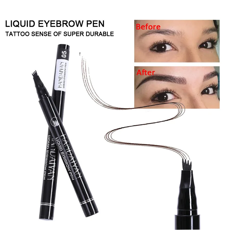 

Eyebrow Pen Waterproof 4 Fork Tip Eyebrow Tattoo Pencil Long Lasting Natural Dark Brown Liquid Eye Brow Pencil