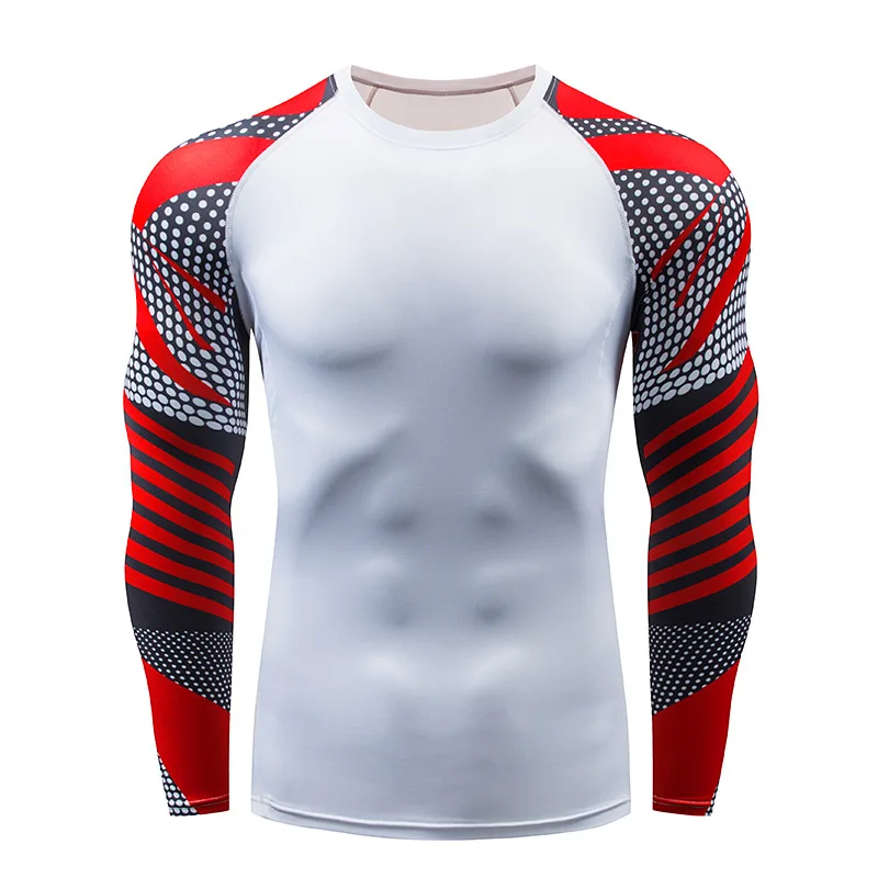 printing long-sleeved tight sports t-shirt men basketball quick-drying fitness tops running training elastic compression clothes