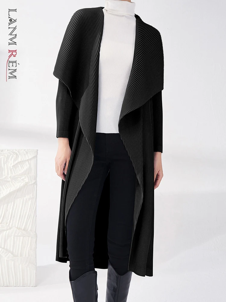 

Повседневная однотонная плиссированная Свободная Женская одежда LANMREM с отворотом и длинными рукавами, Новинка осени 2023, 2AA1062