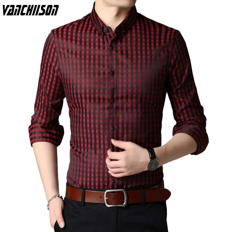 

Men Brand Casual Shirt Plaids Retro Vintage Long Sleeve for Spring Autumn Male Tops Clothing Black Red 002390107