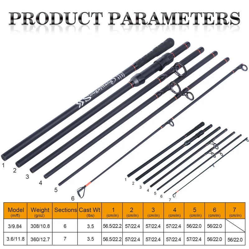 Sougayilang 3m 3.6m Carp Fishing Rod Top Quality Carbon Fiber 6/7 Section Spinning Pole Portable Feeder Hard Pesca |