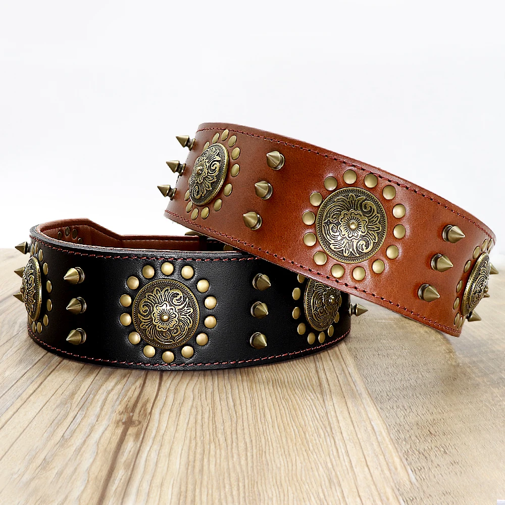 

Retro Cool Spiked Studded Pet Dogs Collars Durable Leather Dog Collar Adjustable for Medium Large Dogs Pitbull Dog Supplies