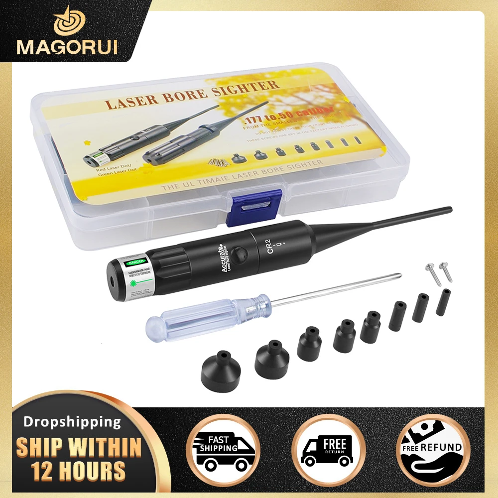 

Magorui Bore Sight Kit for All .177 to .50 Caliber Handgun Rifle Red Green Dot Laser Bore Sighter Collimator with On Off Switch