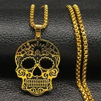 skull stainless steel necklace for men black gold color necklaces jewelry acero inoxidable n18778