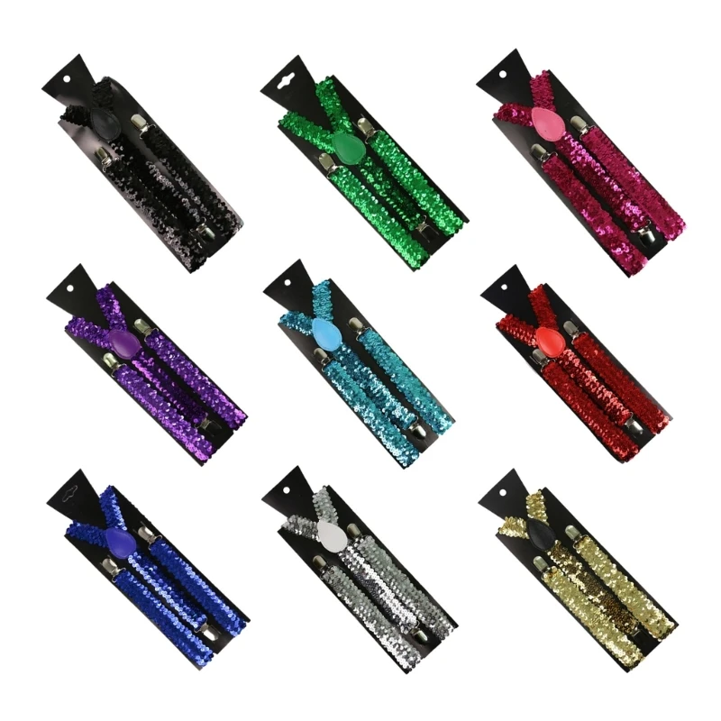 

Elastic Adult Sequin Suspender Straps Y Shape Elastic Clip-on Suspenders 3 Clip