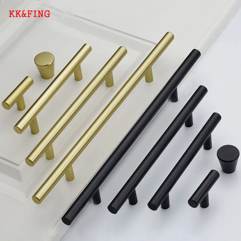 

KK&FENG 1pc Modern Aluminum Furniture Handles Brushed Black Gold Brass Kitchen Door Cabinet T Bar Straight Cupboard Handles