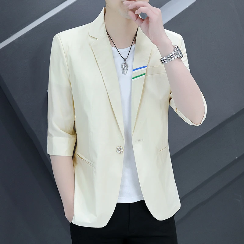 

Medium Sleeve Suit Men's Casual Summer Thin White Small Suit Sun-protective Clothing Office Worker Half Sleeve Coat Jacket Men