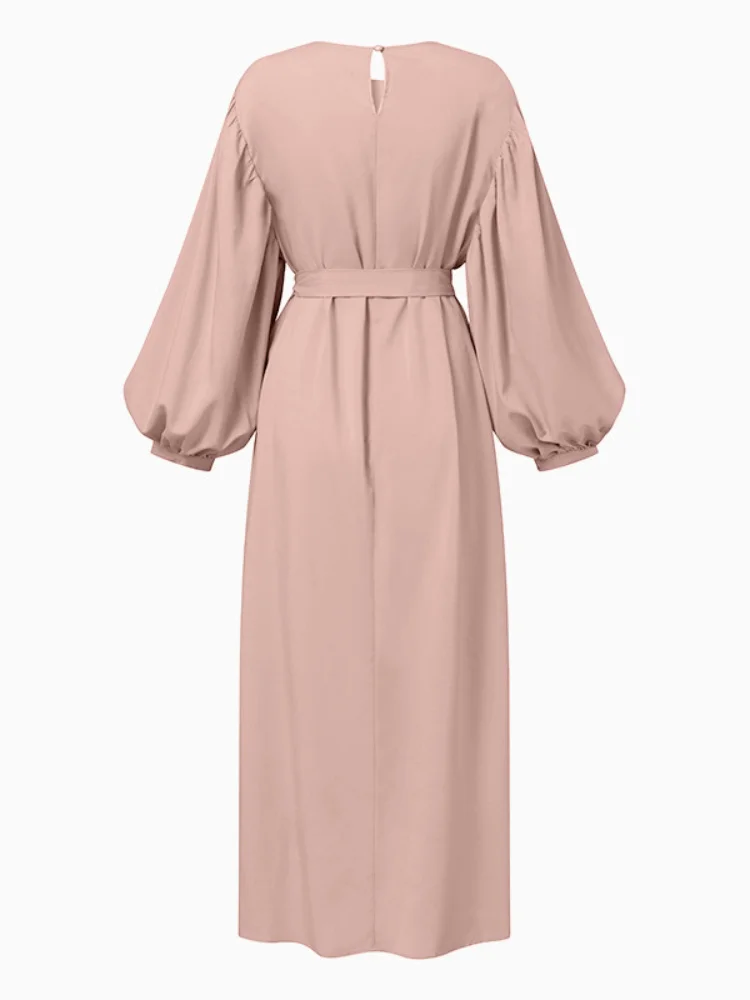 Women Fashion Puff Sleeve Morocco Muslim Dress Abaya Kaftans Casual Evening Modest Dresses Dubai Islam Clothing Long Robe Eid