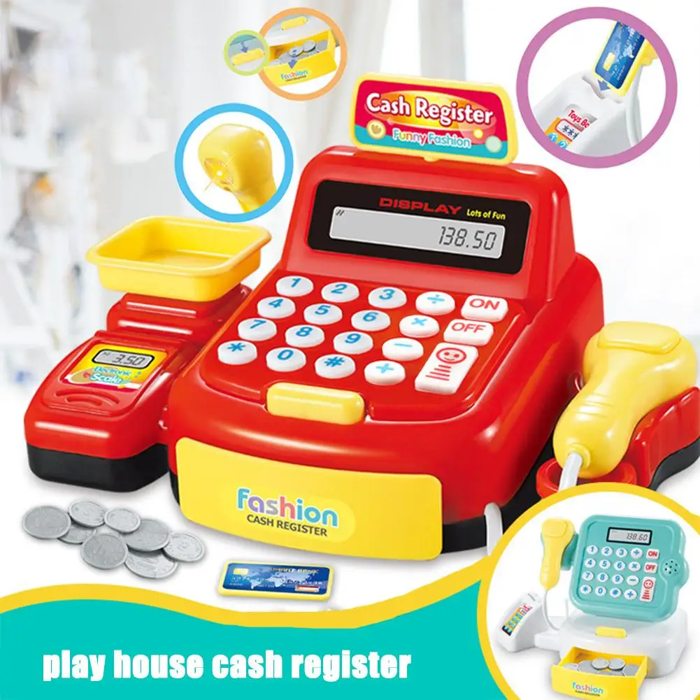 Children Cash Register Toys For Boys Girls Supermarket Cashier Calculation Analog Scanner Play House Toys