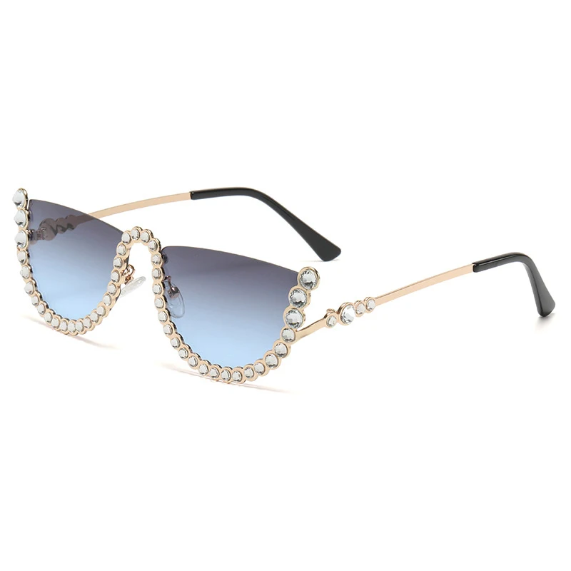 

Винтажные Круглые Солнцезащитные очки с бриллиантами для женщин, пикантные Роскошные брендовые дизайнерские полуовальные солнцезащитные очки со стразами в стиле ретро, модные бриллиантовые очки