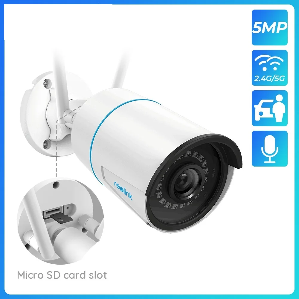 

5MP Human/Car Detection WiFi Camera 2.4G/5Ghz Night vision Onvif SD card slot 256GB Waterproof Smart Home Cam RLC-510WA