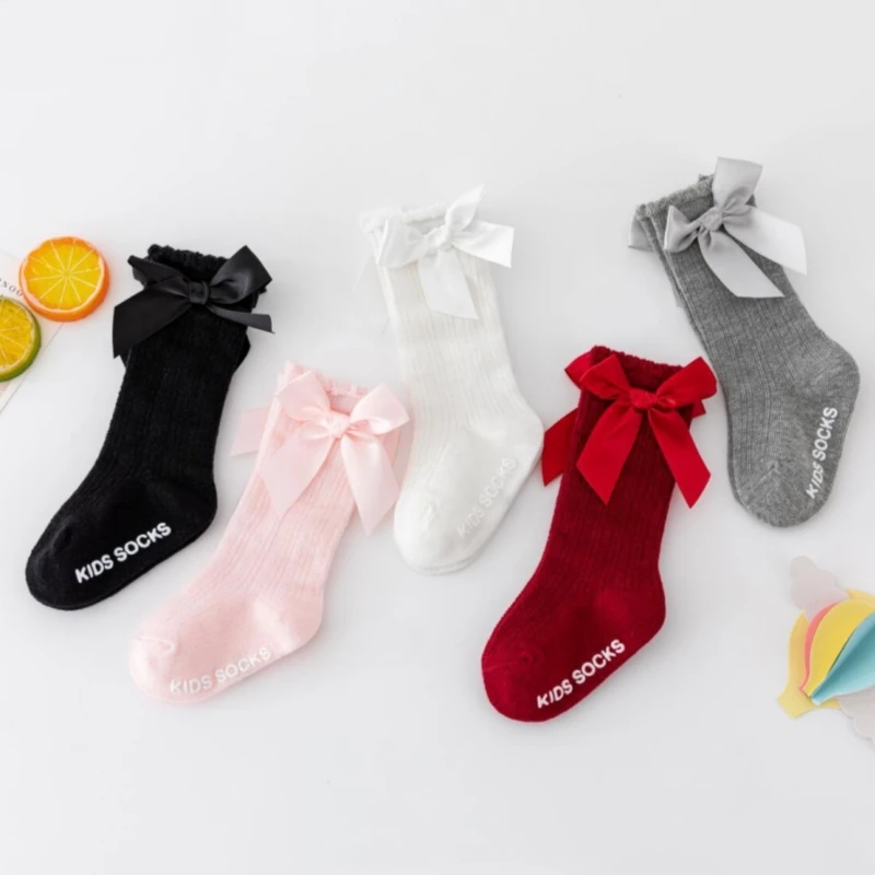 

Baby Spring Summer Clothing New Kids Toddlers Girls Big Bow Knee High Long Soft Cotton Lace Baby Socks Bowknot 100% Cotton Socks