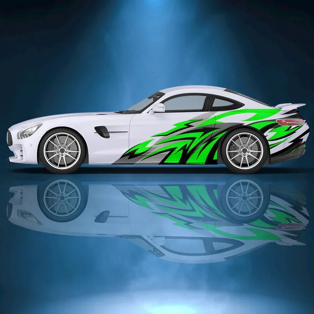 АБСТРАКТНЫЕ ПОЛОСЫ с пламенем автомобильная боковая наклейка виниловая бумага