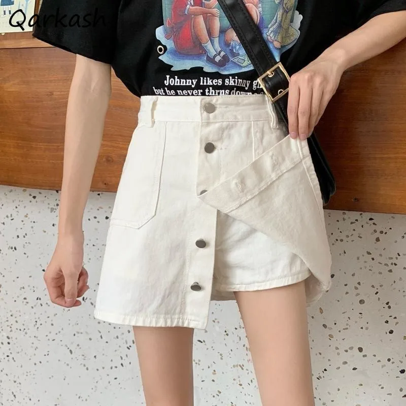 Denim Skirts Women Button Mini Streetwear Fashion Korean High Waist Females College Summer Faldas Largas Casual Vintage Retro