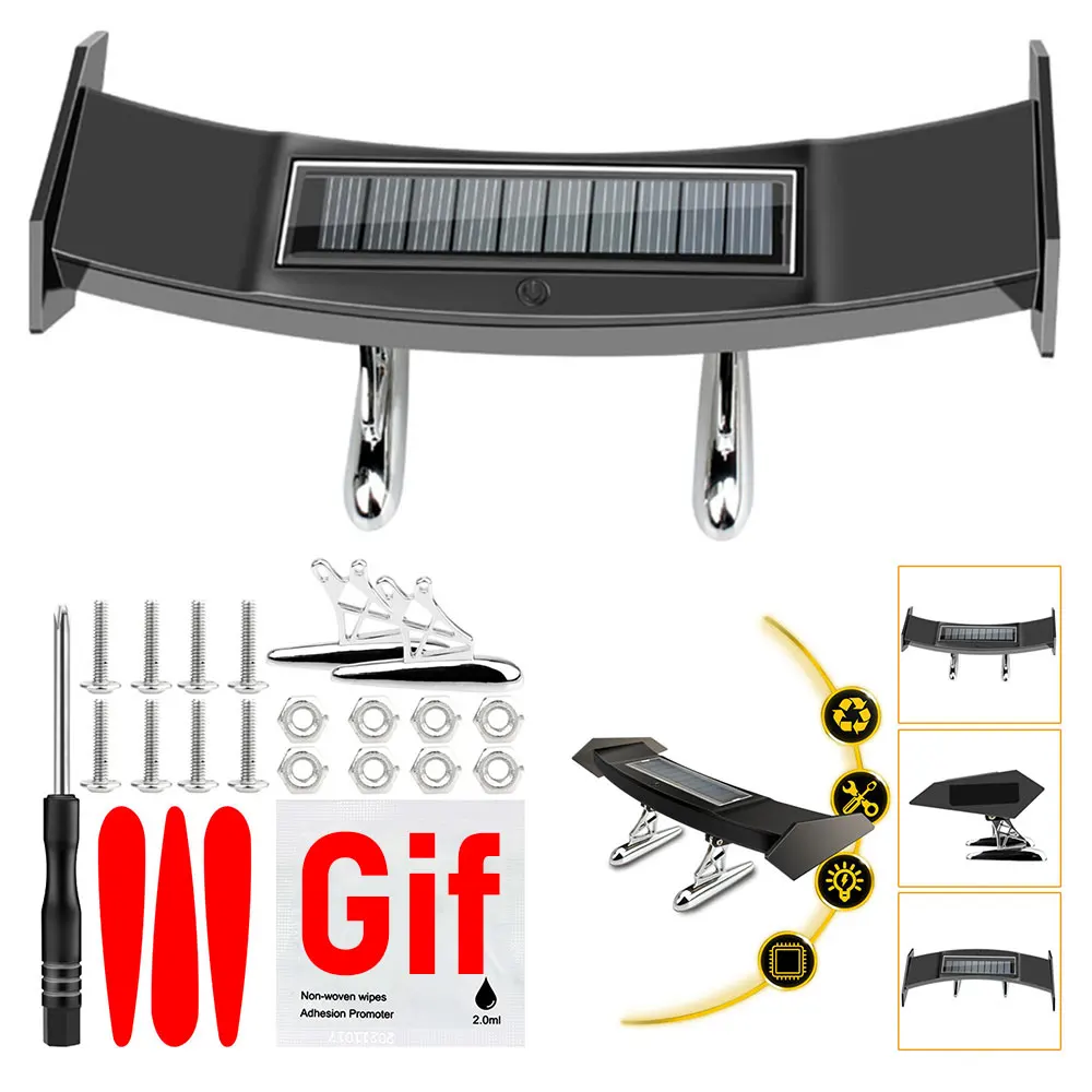 

12V Mini Solar Tail Light Universal LED Car Rear Spoiler Flashing Warning Waterproof Wing with Smart Sensor Modified Accessories