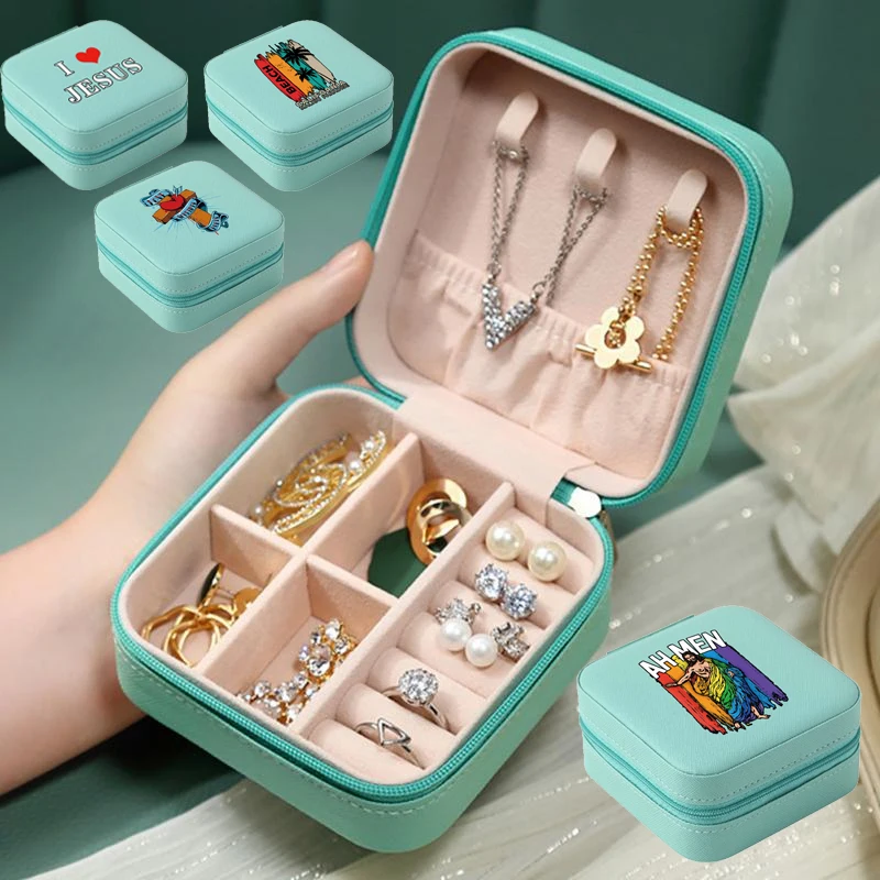 

Jewelry Organizer Display Travel Jewelry Case Boxes Portable Necklace Jewelry Box PU Storage Earring Ring Holder Jesus Pattern