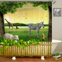 3d forest animal zebra giraffe printed shower curtain with hook bathroom waterproof polyester bath curtain home decoration