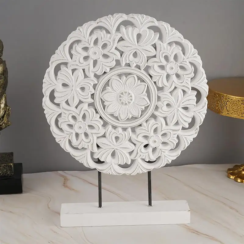 

Wall Art Wood Flower Medallion Mandala Decor Carved Farmhouse Panel Flowers Plaque Hanging Geometric Rustic Sculpture Sculptures