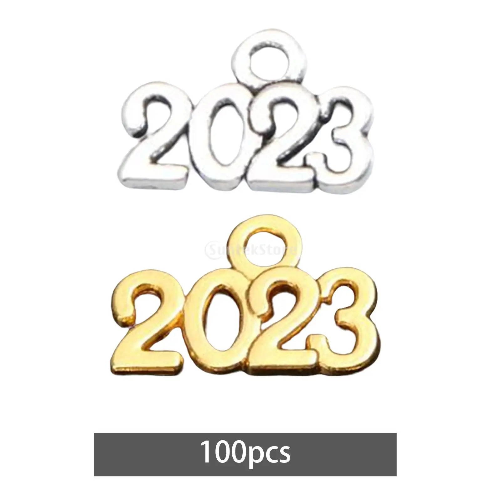 

100 Pieces Mini 2023 Charms DIY Pendant Charms for Bracelet Accessories Double Color Number 2023 Year Charms Letters Penddant