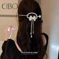 diamond studded pearl bow flower tassel hairpin chinese style retro hairpin high end light luxury hair accessories women