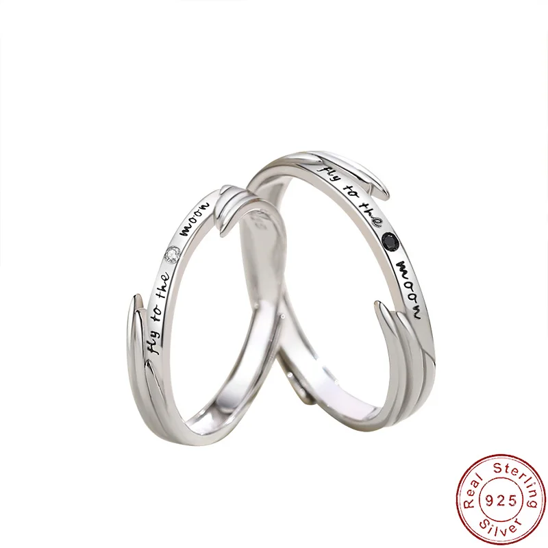 

European S925 Sterling Silver Couple CZ Ring Fly to the Moon For Women Birthday Party Gift Fine Jewelry