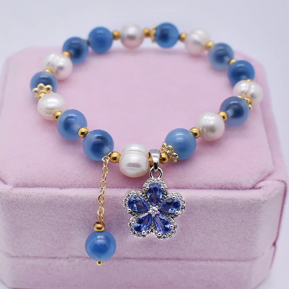 Браслеты с натуральным сахарным сердцем и агатом роскошные женские жемчужные