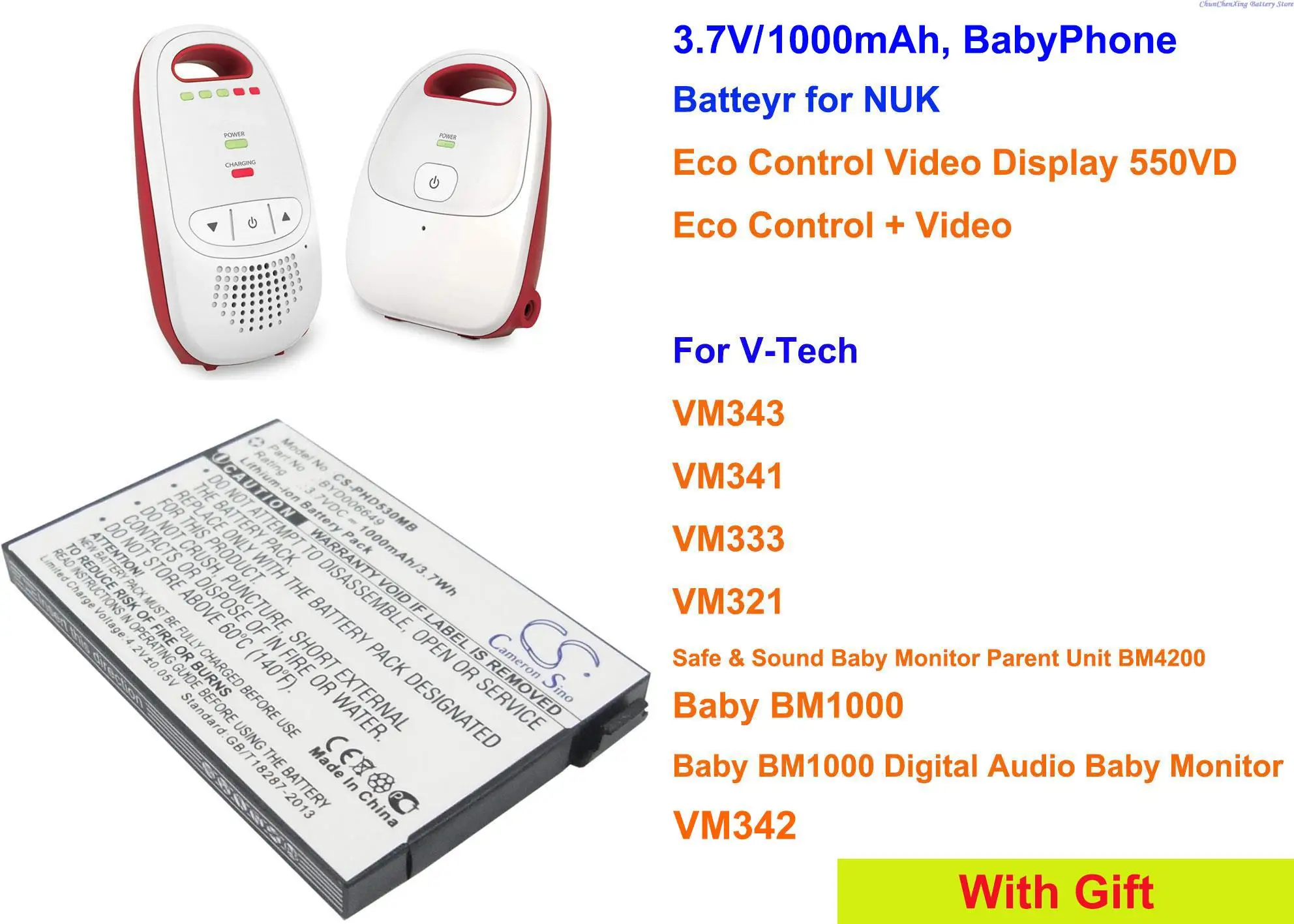 Cameron Sino 1000 мАч батарея BT298555 для V-Tech Baby BM1000, безопасный и звуковой монитор для видеоняни, VM321, VM333, VM341, VM343, VM342